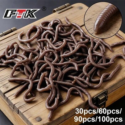  Mồi mềm màu đỏ FTK 30/60/90 chiếc: Mồi câu cá nhân tạo hình giun đỏ.
