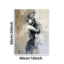 Enmarcado 1 Pieza de Pintura al Óleo de Pareja Abrazada Hecha a Mano - Obra de Arte Romántico Pintado con Espátula, Tono Gris Profundo, Decoración Minimalista para Pared, Ideal para Hogar, Boda, Aniversario - Elegante Abrazo de Pareja - Enmarcado - Ver 6
