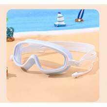 Children's Swimming Goggles, Waterproof, Anti-Fog, High-Definition, Large Frame, Integrated Earplugs, Boys' And Girls' Swimming Goggles, Professional Diving Set - 白藍色 - 查看 2
