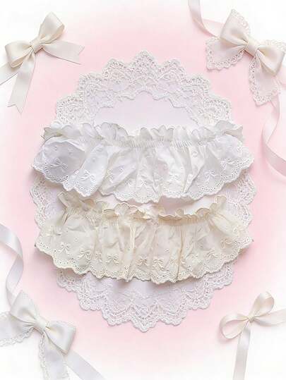 1 thước vải ren trang trí xếp nếp hình nơ, chất liệu may vá cho váy Lolita, mũ, đồ thủ công DIY.