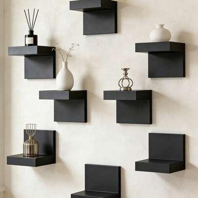 6件/2件/1件 深黑色加厚壁挂式储物架，现代悬浮式展示架，节省空间窄型置物架，带铁板支撑，螺丝固定，适用于家庭和办公室