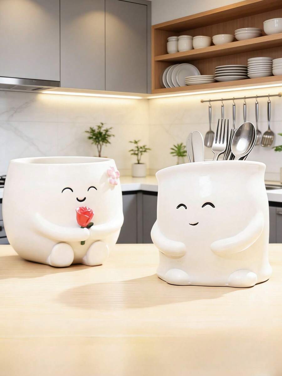 可愛心情主題廚房餐具架：精緻湯匙、叉子與工具收納架，這款迷人的廚房收納架是保持檯面整潔且時尚的必備品！ - 彩色 - 查看 1