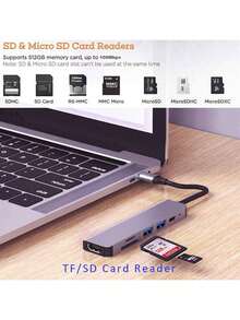 六合一 USB-C 集线器，支持 PD 充电、SD/TF 卡读卡器、USB 3.0 和 USB 2.0 端口，兼容 Type-C 笔记本电脑 - 查看 3