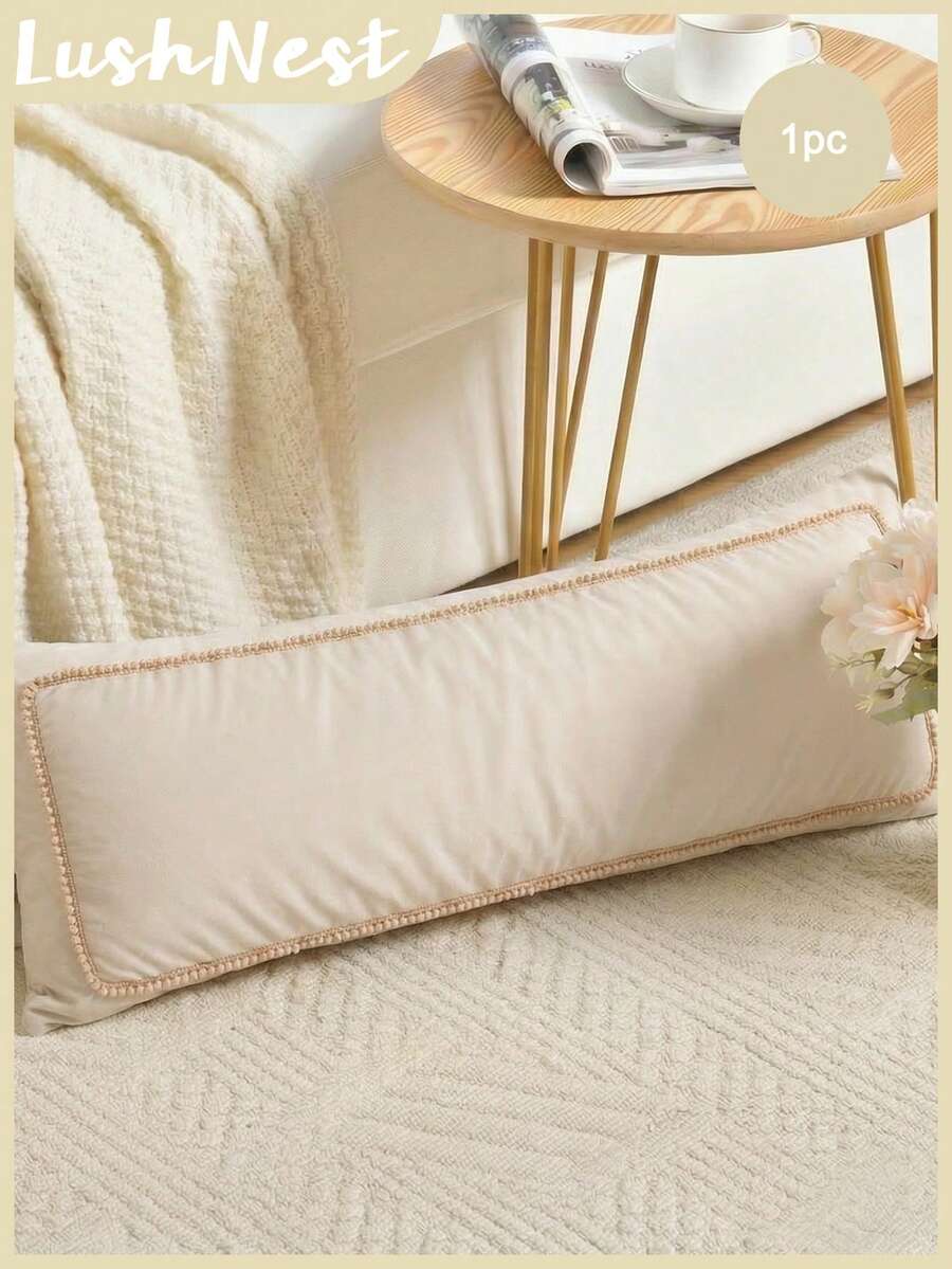 1 chiếc vỏ gối tựa dài hình chữ nhật màu be và xám với họa tiết tua rua - Vải polyester mềm mại, gối màu xanh lá cây phù hợp cho ghế sofa phòng ngủ - Gối tựa lưng trang trí, trang trí mùa đông, quà tặng unisex, sử dụng được quanh năm.
