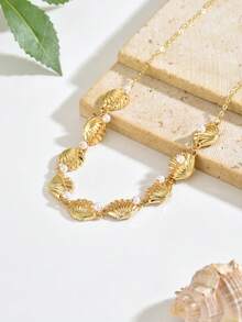 1 chiếc vòng cổ choker ngọc trai giả vỏ sò vàng, dây chuyền hai lớp, phụ kiện thời trang phong cách Bohemian bãi biển đại dương, thích hợp làm quà tặng cho phù dâu, sinh nhật, quà tặng ngày lễ. - Vàng - Xem 4