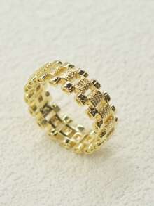 1 pieza Anillo de cadena de reloj chapado en oro de 14k con diseño de corona, regalo del Día de la Madre, regalo de Pascua para niñas - Amarillo Oro - Ver 3