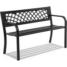 Garden Bench,Outdoor Benches,Iron Steel Frame Patio Bench With Mesh Pattern And Plastic Backrest Armrests For Lawn Yard Porch Work Entryway,Black - Black - View 1