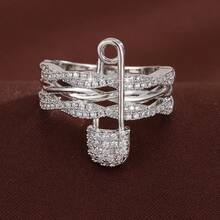 1 chiếc nhẫn thời trang kiểu ghim cài áo, thiết kế đan chéo, đính đá Cubic Zirconia dành cho nữ. - Nhiều màu - Xem 7