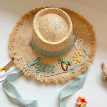 Mũ rộng vành dệt chữ tùy chỉnh, mũ rơm raffia chống nắng cho nữ, thích hợp cho mùa xuân hè, đi biển, đi nghỉ mát, dự tiệc, mặc hàng ngày, quà tặng Ngày của Mẹ, quà tặng thủ công sáng tạo. - Mũ rơm có chữ - Xem 19