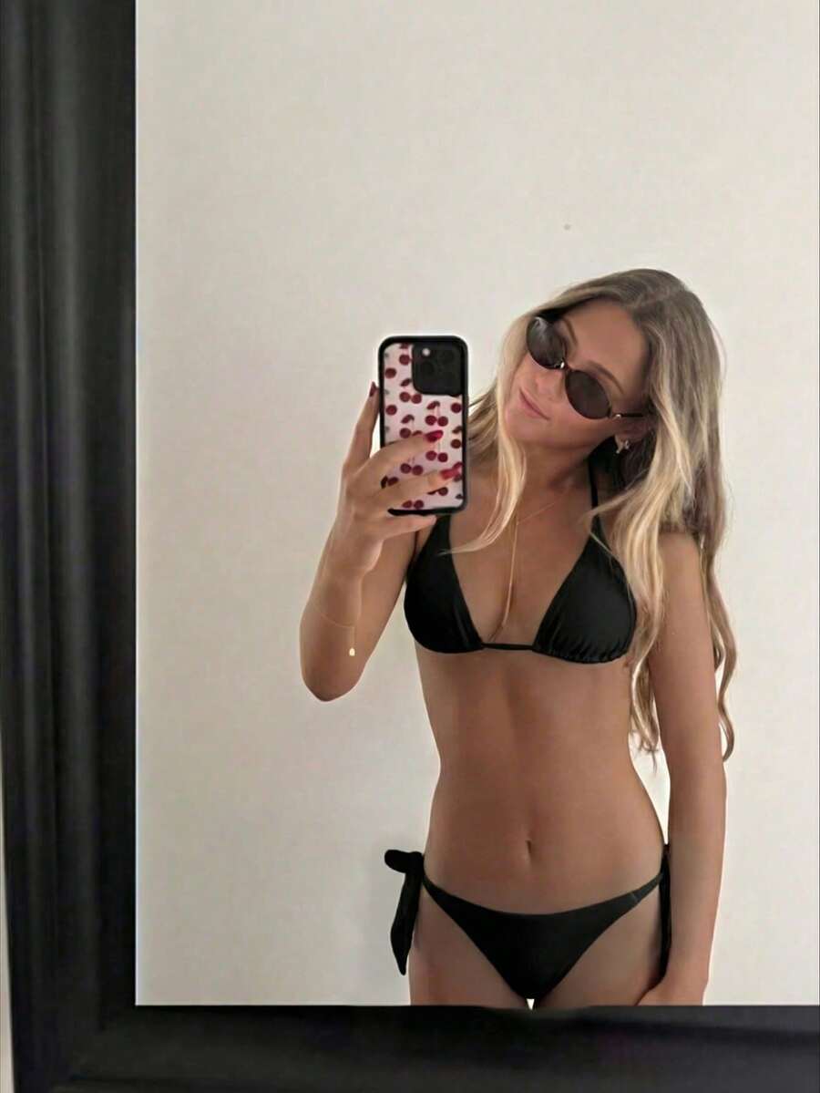 Bộ bikini 2 mảnh màu đen trơn, gợi cảm, đa năng dành cho nữ, thích hợp cho kỳ nghỉ biển và spa. - màu đen - Xem 1