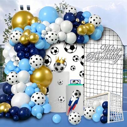 126 Peças Conjunto de Arco de Balões de Futebol - Inclui Balões Azuis, Metálicos e Prateados, Ideal para Festa de Aniversário de Meninos, Dia dos Pais, Despedida de Solteiro e Copa do Mundo