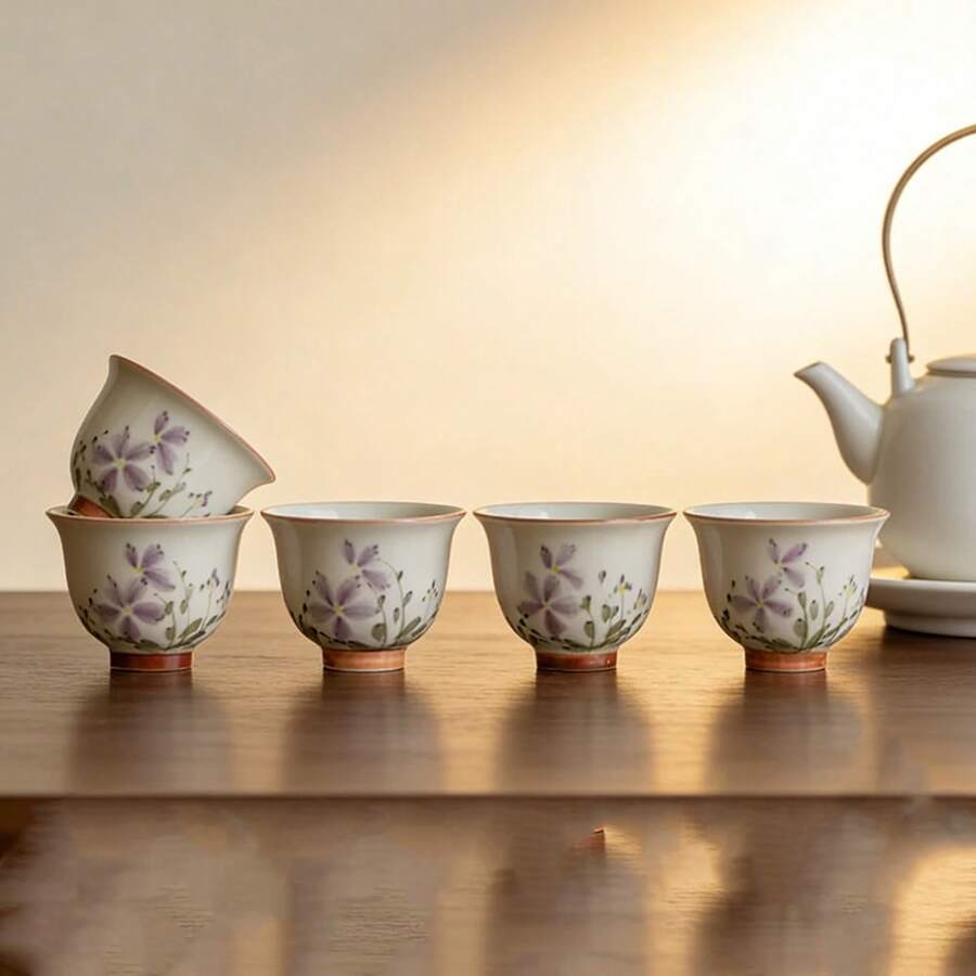 Bộ 1/2/6 tách trà gốm tráng men tro cây, tách espresso gốm vẽ tay sáng tạo, tách trà chiều, tách trà đen, tách trà Gongfu Trung Quốc, cốc nước, cốc gốm. Lý tưởng cho các buổi tiệc trà chiều, tụ họp bạn bè và quà tặng ngày lễ.