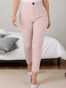 Women's Solid Color Slim Fit Casual Commuter Pants, Medium Stretch Polyester Fabric Pink Spring - 紫色 - 查看 10