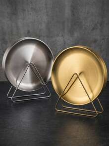 6pcs Stainless Steel Dinner Plate Set - Elegant & Durable, Suitable For BBQ, Hot Pot And Daily Use, With Convenient Storage Rack - Multicolor - View 3