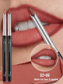 Pudaier Silky Matte Lip Liner And Lipstick 2-In-1 - Precise Lip Contouring And Luxurious Smooth Color Fill, Essential Makeup Tool For Women, Perfect Gift! - 02+06 - View 3