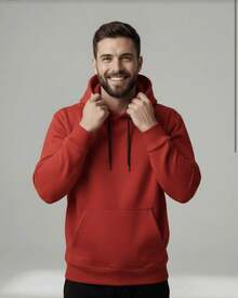 Men's And Women's Printed Kangaroo Hoodie, 100% Cotton 30.1 Knit, Lined Warm Sweatshirt With Pocket And Hood, Perfect For Winter, Stylish Streetwear, Comfortable And Warm - 紅色 - 查看 3