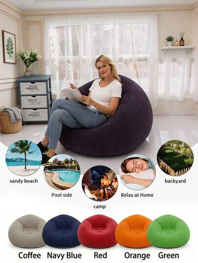 1pc Inflatable Sofa Bean Bag Chair - 6 Colors, Portable Comfortable Seat Suitable For Home, Living Room, Bedroom, Outdoor, Beach, Pool, Camping, Backyard - Soft Fabric