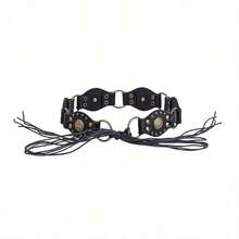 New Women's Vintage Leather & Metal Buckle Western Style Belt, Fashionable Rope Tied Waistband Bow Halloween Summer, School Fall, Autumn, Halloween - A - 查看 12