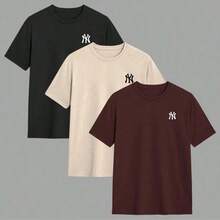 Set Of 3 Men's T-Shirts, 100% Cotton, Crew Neck, Comfortable, Various Colors, Immediate Shipping - Beige - View 1