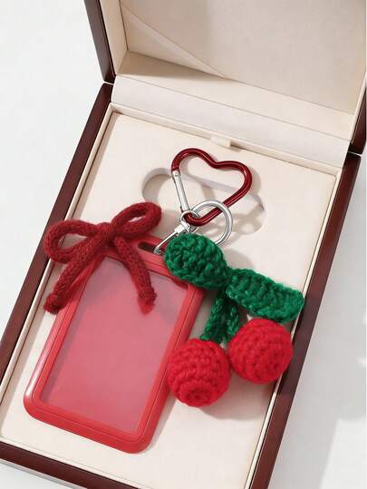 Kawaii 1pc Sweet & Cool Fashion High-Quality College Style Autumn/Winter Red Plush Ball Yarn Bow Adjustable Lanyard Solid Color Clear Campus Card Id Holder Diy Keychain Bag Charm, Car Keys, Handbag Charm, Stylish Accessory, Decorative Charm, Delicate Design, Suitable For Office Workers, Students, Daily Wear & Easter, Mother'S Day, Independence Day, Wedding Season, Graduation Season Gift