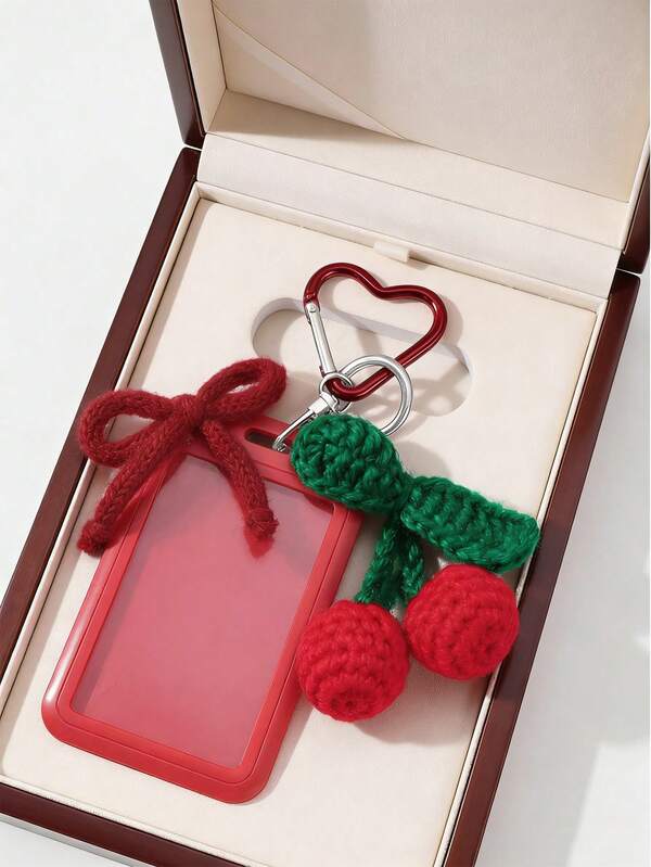 Kawaii 1pc Sweet & Cool Fashion High-Quality College Style Autumn/Winter Red Plush Ball Yarn Bow Adjustable Lanyard Solid Color Clear Campus Card Id Holder Diy Keychain Bag Charm, Car Keys, Handbag Charm, Stylish Accessory, Decorative Charm, Delicate Design, Suitable For Office Workers, Students, Daily Wear & Easter, Mother'S Day, Independence Day, Wedding Season, Graduation Season Gift