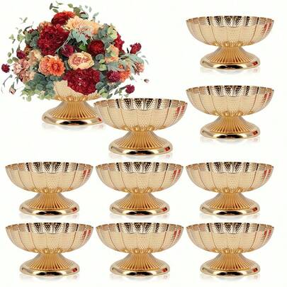 WAXJJDW 2/10个复古金色复合花瓶，4英寸小型底座金属花瓶，优雅的中心装饰品，适用于婚礼、派对和家庭餐桌装饰