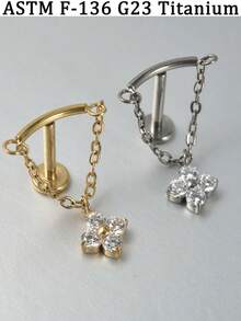 1 chiếc khuyên tai mặt dây chuyền thanh cong bằng titan G23, đính đá CZ Zirconia, đáy phẳng, ren trong, mạ vàng 18K, thích hợp cho xỏ khuyên sụn tai, vành tai, môi. - vàng titan - Xem 4