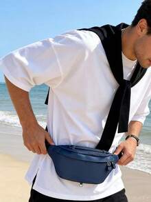 男士黑色休闲斜挎腰包，多口袋胸包，配链条肩带，适合日常和旅行 - 彩色 - 查看 10