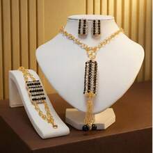 3PS Jewelry Set Necklaces For Women Full Glass Diamond Style Exaggerated Stripe Design Necklace & Earrings Set For Women, Perfect For Parties - C - View 10