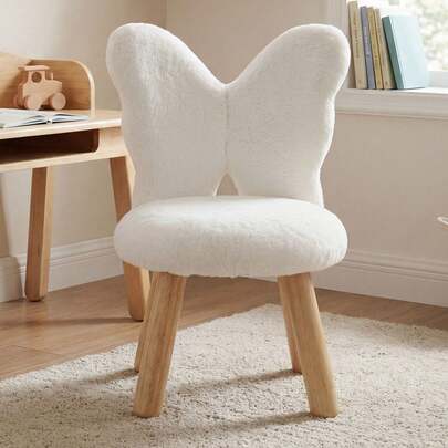  Chairus Cute Kids Chair Faux Fur Toddler Chair With Wooden Legs Butterfly Kids Armchair For Reading/Bedroom
