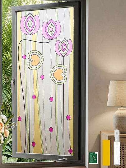  1 Stück Sichtschutzfolie (44,5 x 100 cm), minimalistischer rosa Tulpen Blumen Farbglas Dekor, abnehmbare Fensteraufkleber, inklusive Installationswerkzeug, geeignet für Fenster in Zuhause, Bad, Schlafzimmer, Büro