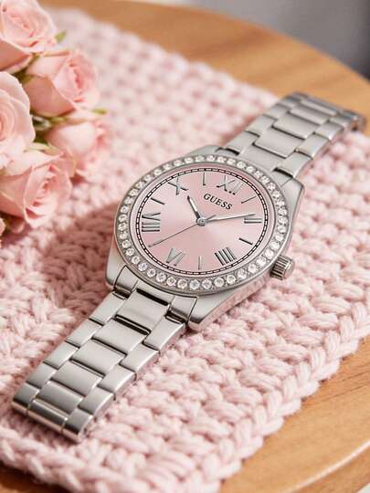  Đồng hồ nữ GUESS Quartz Analog, vỏ thép không gỉ, mặt số màu sâm panh, dây đeo thép không gỉ hai tông màu, chống nước 30M - GW0841L4