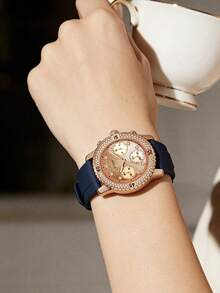 Women's Quartz Watch, Stainless Steel Case, Silicone Strap, Waterproof, Suitable For Daily Wear And Occasions W1098L6 - Rose Gold + Blue Strap - View 4