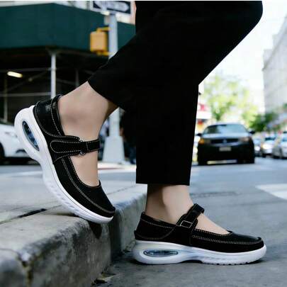 欧美风魔术贴气垫休闲鞋，女士软底孕妇鞋，通勤摇摆鞋，不累妈妈鞋，户外防滑透气厚底玛丽珍护士鞋