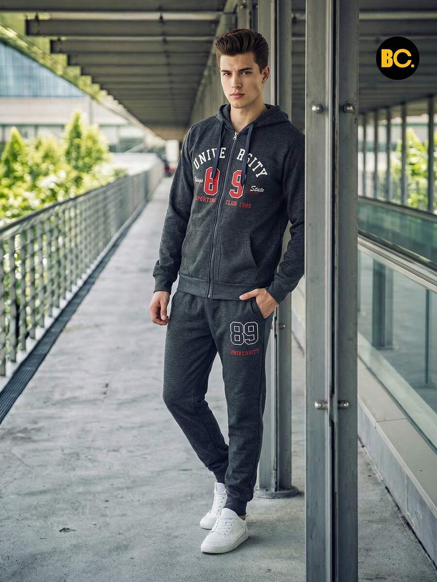 Big City 男友风男士运动套装 - 深灰色 - 查看 1