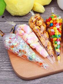 50 piezas Bolsas transparentes con forma de cono, bolsas de regalo, bolsas de caramelos, bolsas de dulces, bolsas de postres, bolsas de aperitivos, bolsas de palomitas de maíz, bolsas de fiesta, envoltorios, suministros para fiestas de cumpleaños, decoraciones de cumpleaños, suministros para bodas, regalos de cumpleaños, recuerdos de fiesta, decoraciones para baby shower, despedida de soltera, fiesta de revelación de género, decoraciones de cumpleaños para el hogar - Bolsa cónica transparente - Ver 6