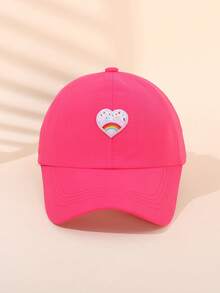 1pc Kids Ponytail Baseball Cap, Rainbow Heart Embroidery, Girls Style (Multiple Colors Available) - Heart Rainbow - View 11