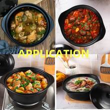XICHENGSHIDAI XICHENGSHIDA Ceramic Pots With Lid, Casserole Soup Bowl For Cooking, Clay Cookware Heat-Resistant Pot With Handle (Black, 1800ml/1.9Quarts) - 查看 6