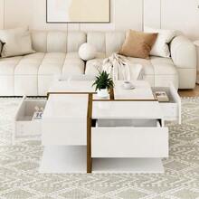 High-Gloss Coffee Table With 4 Drawers, Linear Design And Unique Color Combination, Storage Space Underneath. 78 X 78 X 36 Cm. - White 1 - View 12