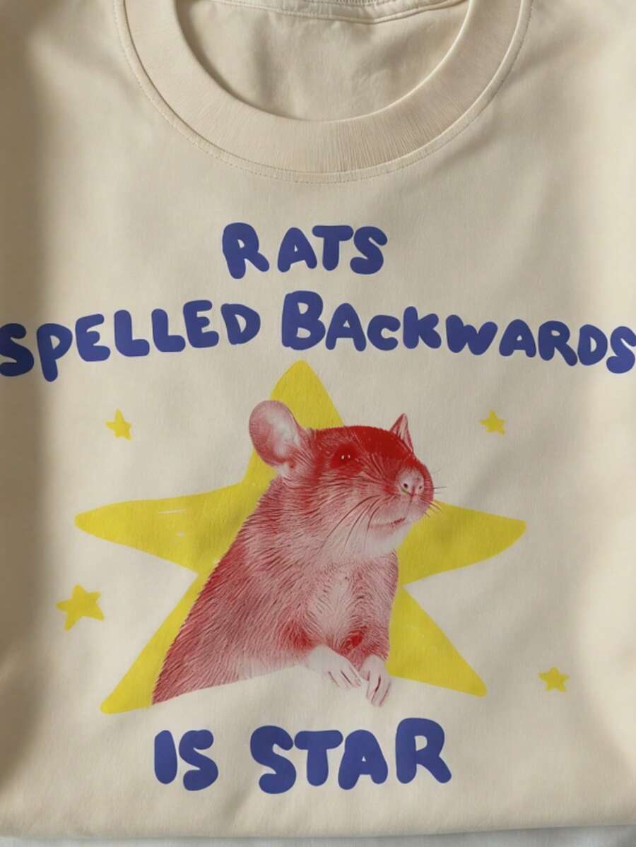 2026 Summer TopsRats Spelled Backwards Is Star' Unisex T-Shirt, Funny Animal Tee, Rat Themed Gift, Quirky T-Shirt, Alternative T-Shirt, Relatable Tee, 2026 Spring/Summer New Arrival, Suitable For Casual & Door WearLoose And Comfortableshirt - 杏色 - 查看 1