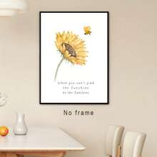 1 pieza Impresión en lienzo de acuarela de girasol y abeja - Arte de pared con cita inspiradora vibrante, póster reutilizable de poliéster sin marco para decoración del hogar, oficina o estudio, regalo perfecto de naturaleza de verano, decoración de sala de estar - A - Ver 5
