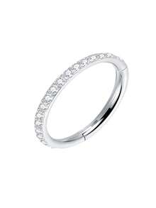 1件钛金立方氧化锆鼻环螺旋耳骨耳环，女士饰品 - 銀色 - 查看 1