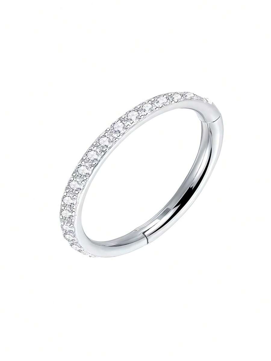 1件钛金立方氧化锆鼻环螺旋耳骨耳环，女士饰品 - 銀色 - 查看 1