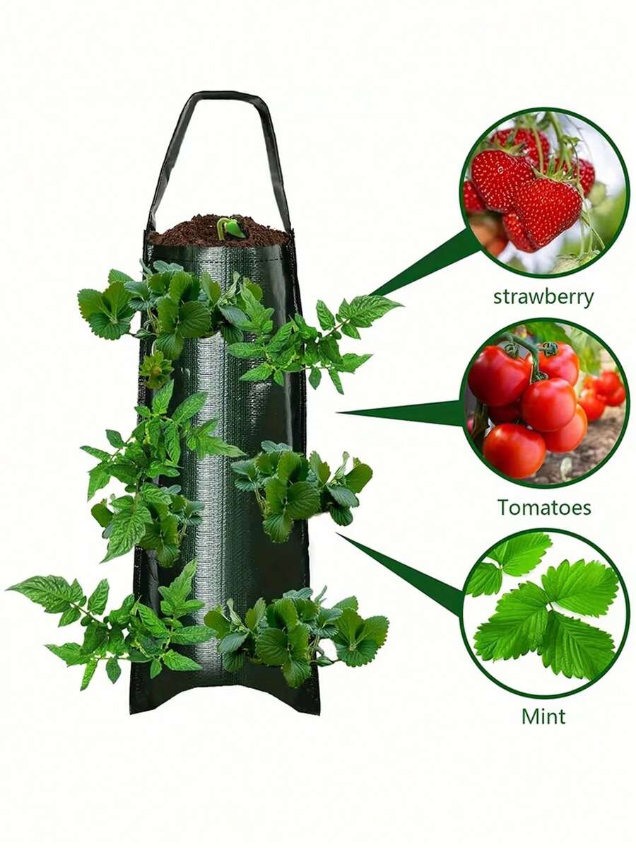 Bộ 2 túi trồng cây treo tường, có 8 lỗ để treo, túi trồng dâu tây, túi trồng cây có tay cầm, thiết kế 3D thoáng khí chống thấm nước, thích hợp để trồng dâu tây, cà chua và dưa chuột, hoa và rau, hộp trồng cây làm vườn, được làm bằng chất liệu nhựa, lựa chọn làm vườn hiệu quả. - Nhiều màu - Xem 1
