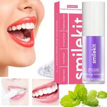 30ml Pasta de dientes blanqueadora con sabor a fresa, color morado, sabor a menta, blanqueamiento dental, aliento fresco, limpieza profunda, tamaño de viaje - Tipo C - Sabor a fresa - Botella giratoria - Pasta de dientes morada - Ver 8