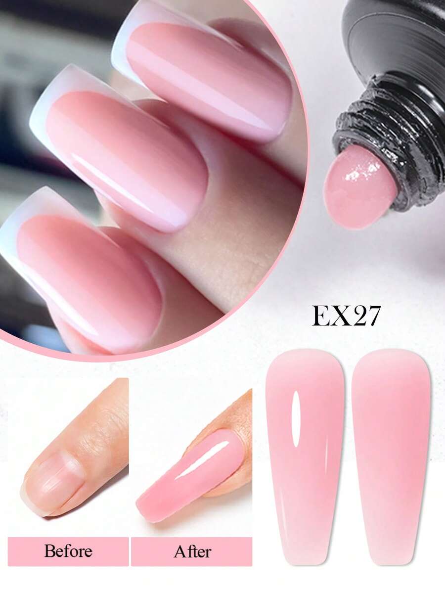 MEET ACROSS 1pc 30ml Pink Nail Extension Gel Polish , Long Lasting , Odorless, Easy To Use, Semi Permanent Quick Extension Nail Gel, Poly UV Gel For Summer Nails, Manicure Nail Art DIY For Salon & Home Use , Nail Supplies - Hồng - Xem 1