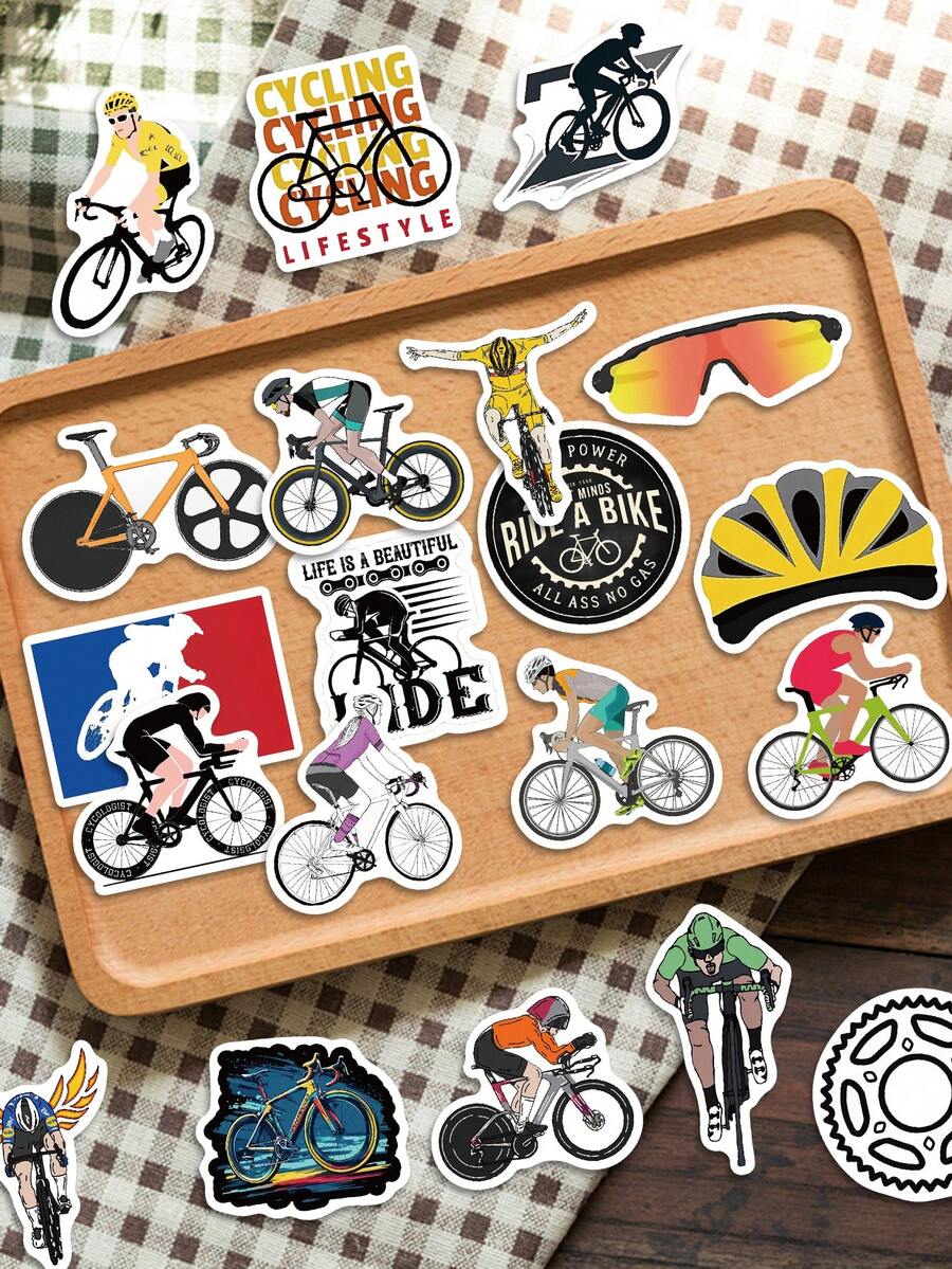 60pcs Inspirational Cartoon Bicycle Stickers: Eye-Catching, Creative Designs Perfect For Guitars, Skateboards, Parties, Suitcases, Desktops, And Holiday Gift Decorations - Multicolor - View 1