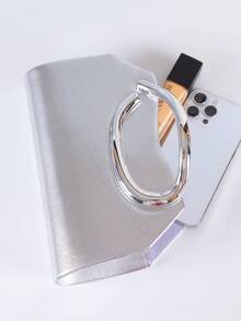 1 pieza Bolso de mano de cuero plateado elegante para mujer, bolso de embrague de terciopelo de lujo para la noche, adecuado para vestidos formales, bodas, fiestas de cumpleaños y graduaciones - Plateado - Ver 8