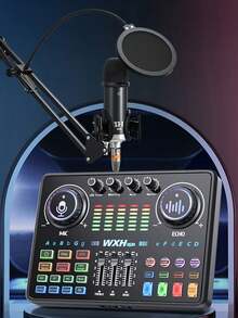 Mezclador de DJ profesional de estudio con chip de audio IA - Conexión Bluetooth 5.3 de baja latencia dual, batería de litio recargable de 2400mAh para 6 horas de uso continuo, 12 efectos de sonido de grado de estudio e iluminación ambiente incorporada - Mezclador de fiestas - Ver 3