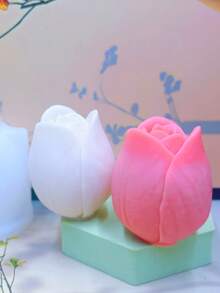 1pc Round Bottom Peony Flower Silicone Candle Mold, DIY Fragrance Wax, Plaster Diffuser Stone, Home Decor Accessory - A-White - View 4